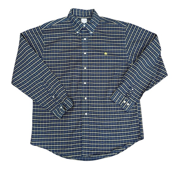 Brooks Brothers 346 Men’s Large Shirt Blue Yellow Supima Cotton No Iron - Picture 1 of 6